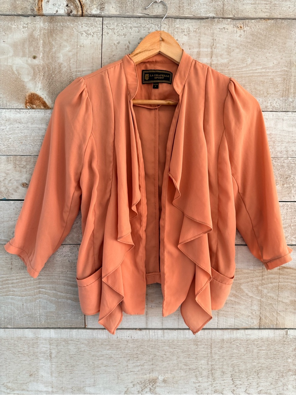 Open Front Ruffle Blazer Jacket - Coral